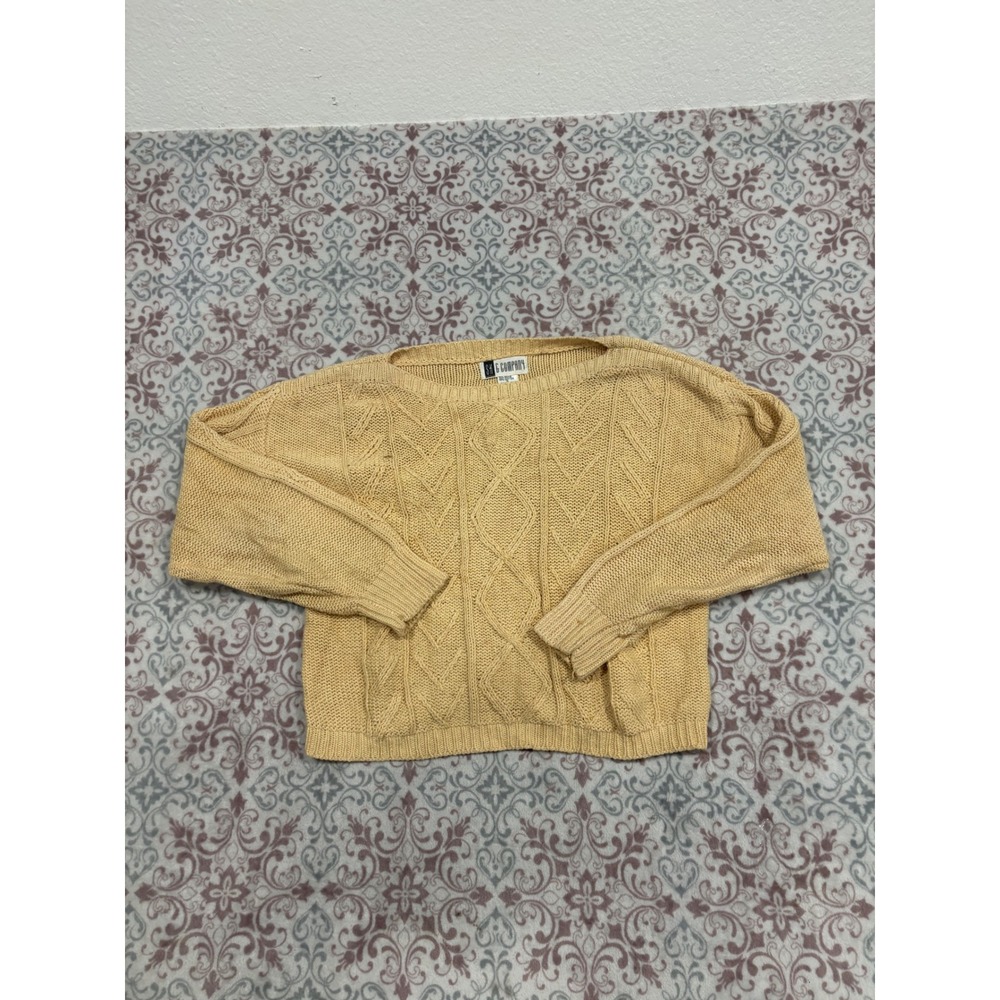 SK & Company Vintage Yellow Cable Knit Sweater Ramie Cotton Blend Small